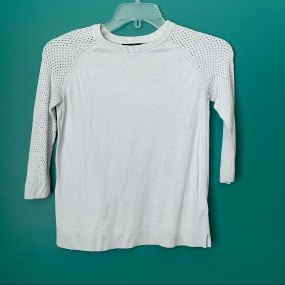 Banana Republic White 3/4 Sleeve Round Neck Knit Sweater size XS - Picture 1 of 8